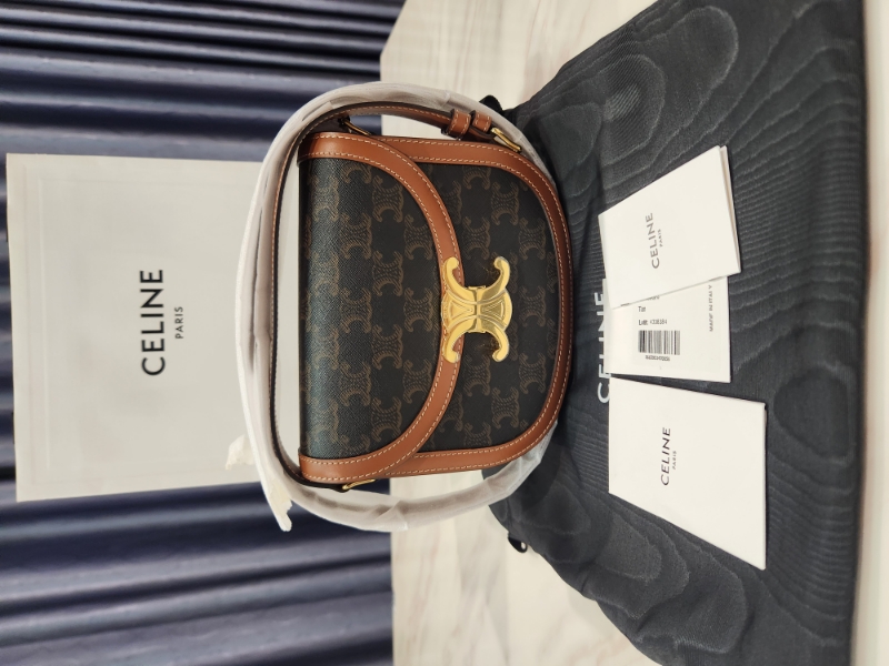 Celine Teen Besace Triomphe In Triomphe Canvas And Calfskin