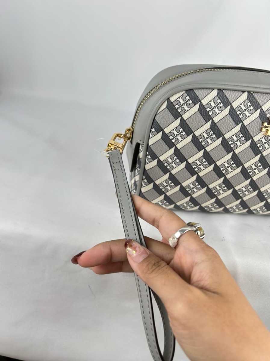 Tory Burch Geo Logo Essentials Pouch In Coated Canvas With Gold 