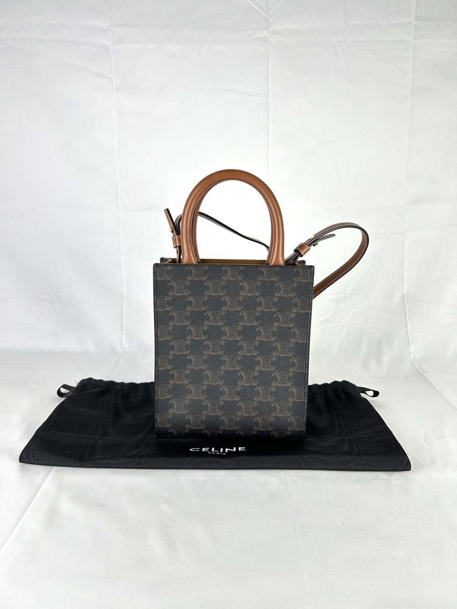 Celine Mini Vertical Cabas In Triomphe Canvas And Calfskin With