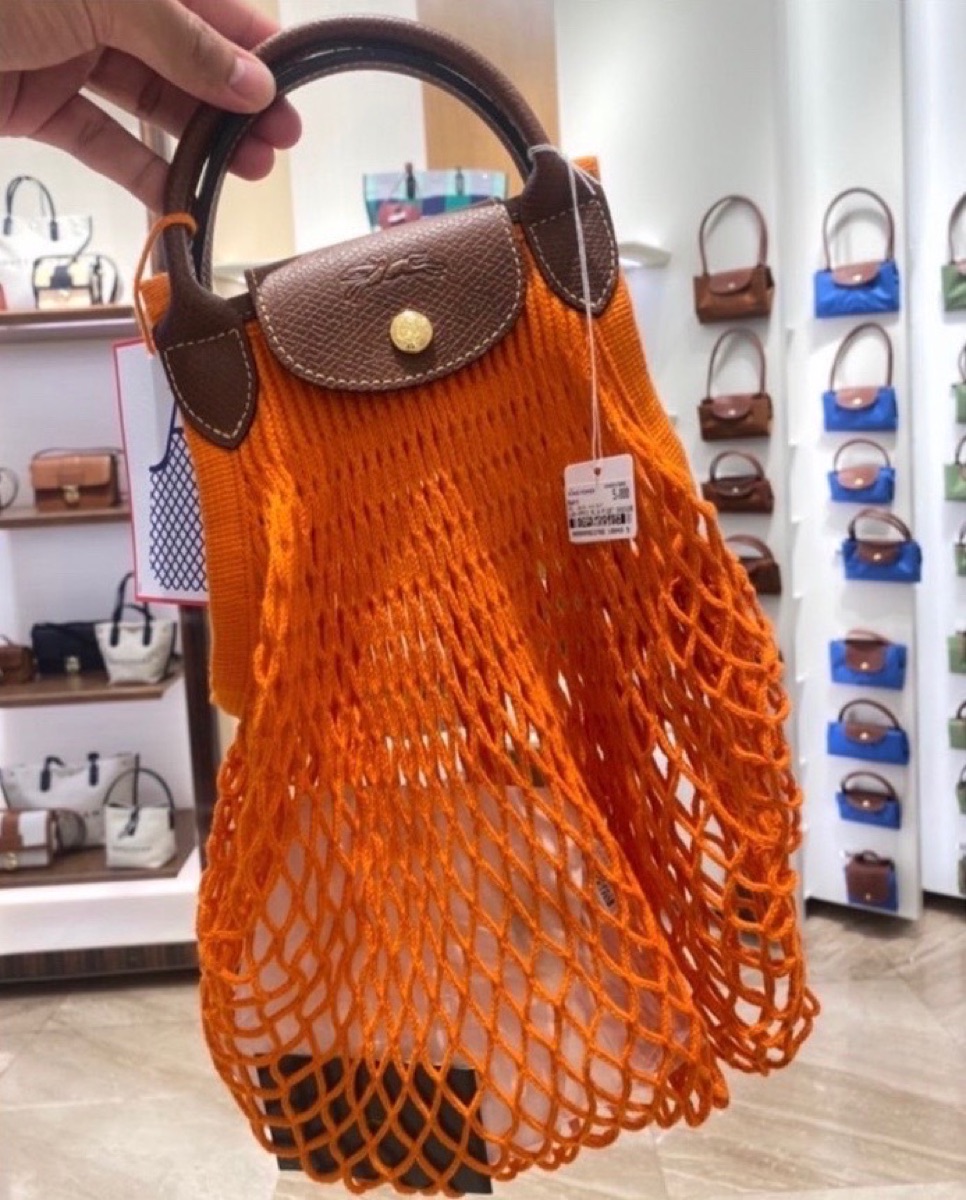 Longchamp Le Pliage Filet Mesh Bag L In Cotton Canvas With Gold