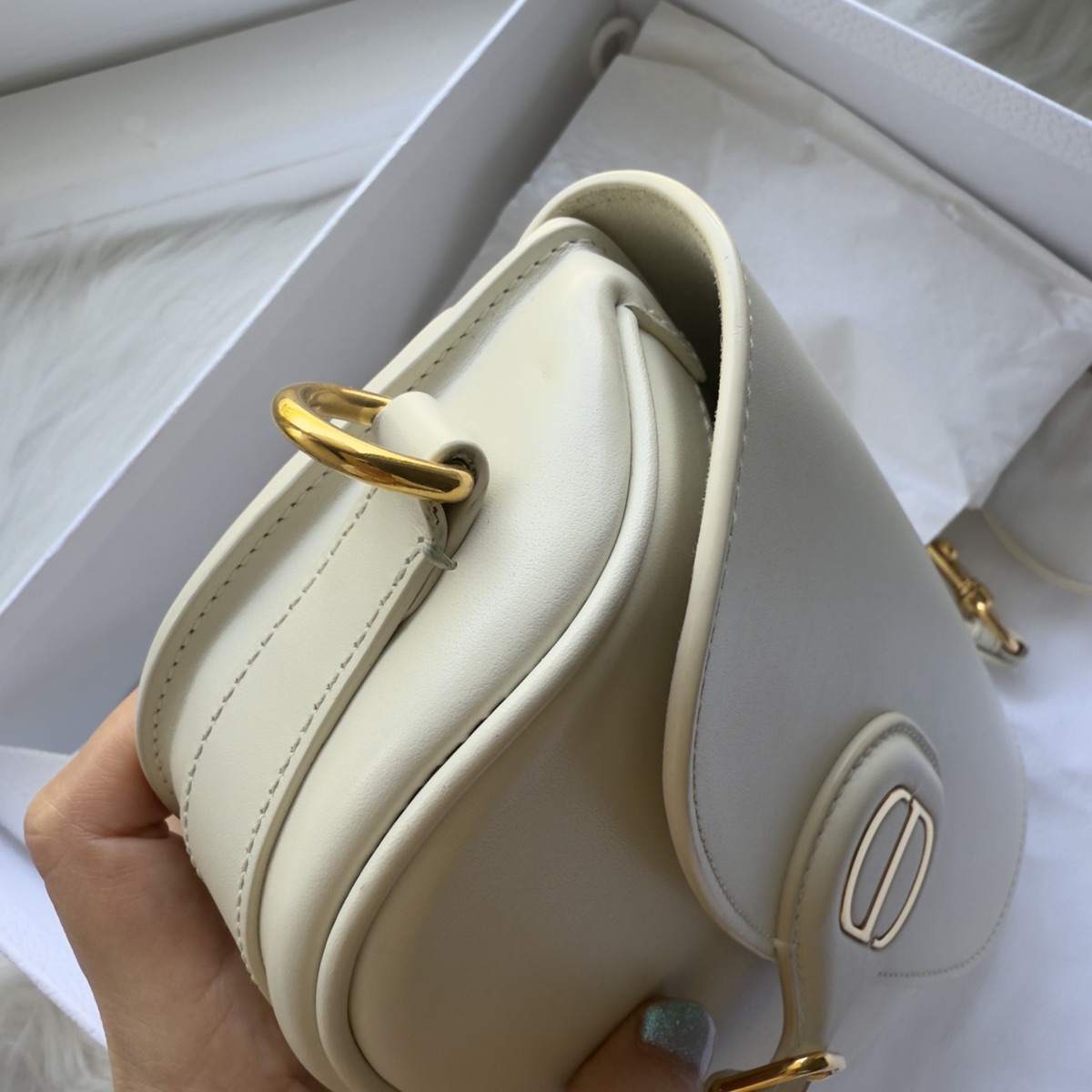 Dior Bobby East-West Bag In Latte Box Calfskin With Gold