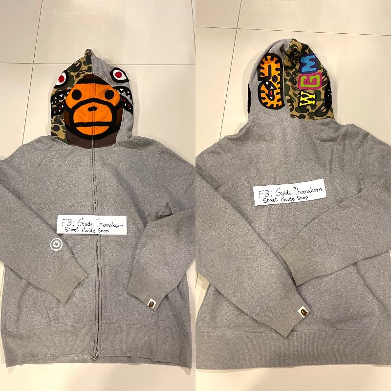 SASOM | apparel BAPE Milo Shark Full Zip Hoodie Grey Check the