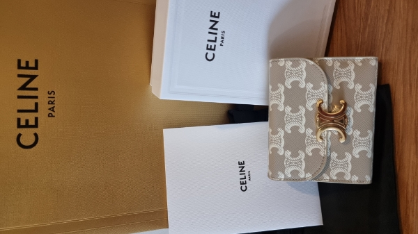 Celine Small Flap Wallet Triomphe In Triomphe Canvas Grege