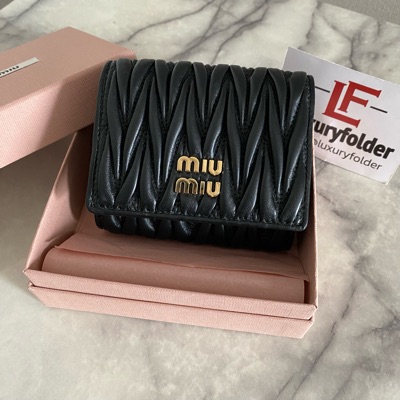 Miu Miu Small Matelasse Nappa Leather Wallet Black