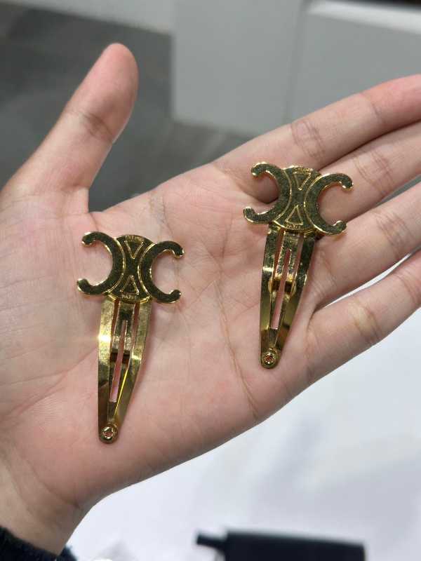 Celine Hair Accessories Set of 2 Triomphe Snap Hair Clips in