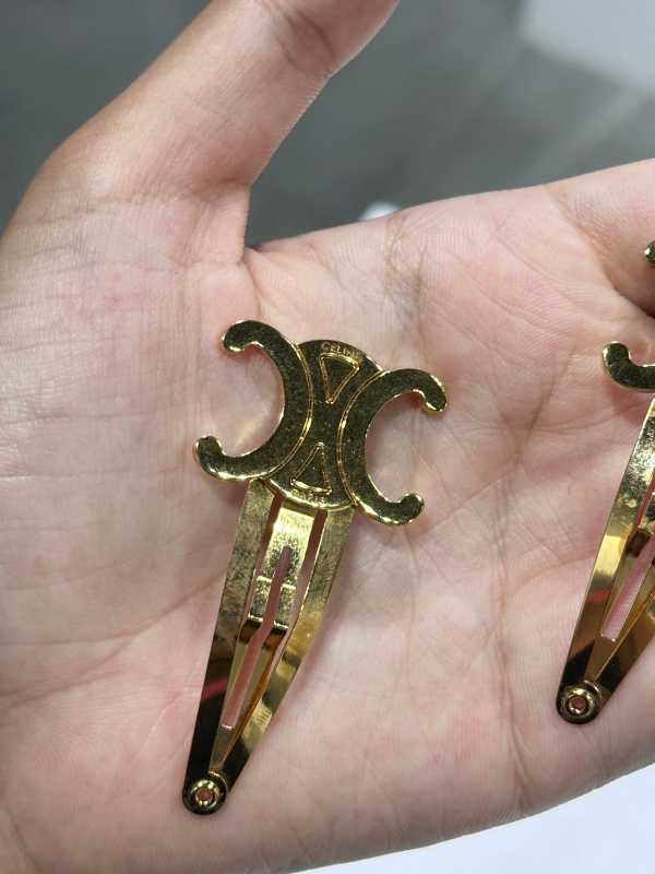 Celine Hair Accessories Set of 2 Triomphe Snap Hair Clips in