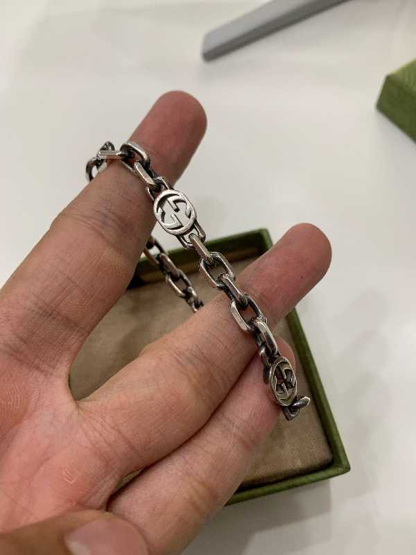 Gucci Interlocking G Bracelet In Sterling Silver With Aged Finish