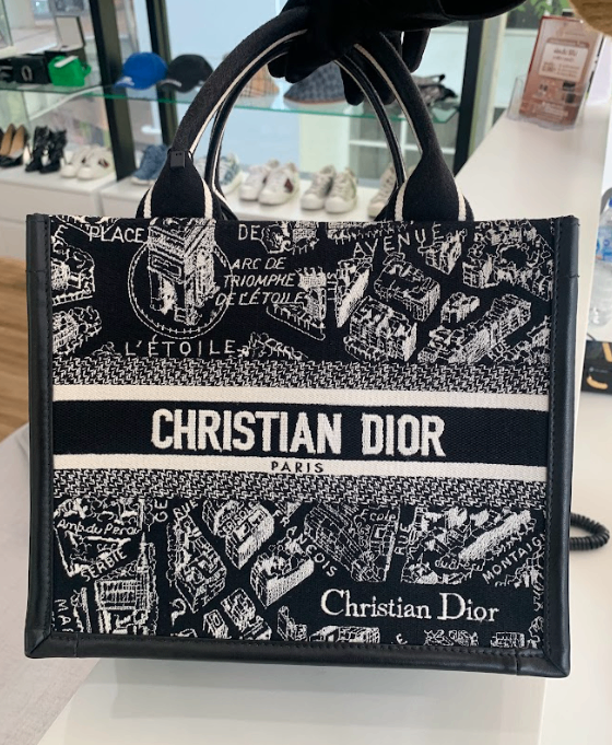 Dior Embroidery Tote Bag Shopping Bag Shoulder Bag Crossbody Bag Handbag Small Size Women's Black & White