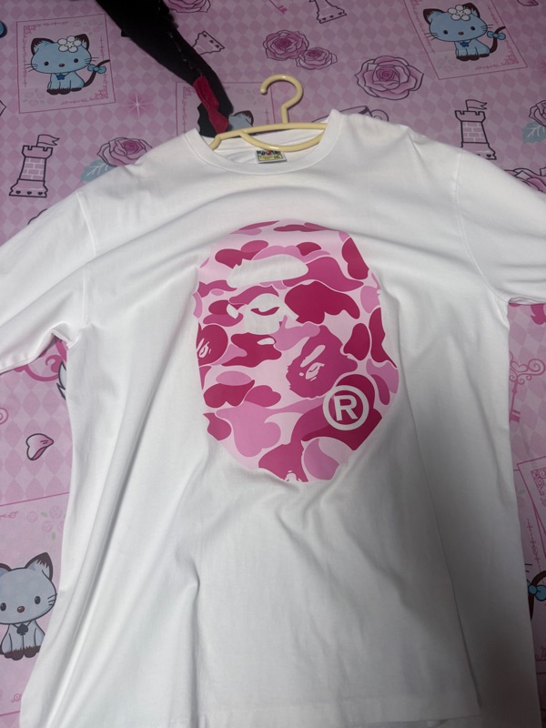 Bape Abc Camo Milo on Big Ape Tee White Pink | ของแท้