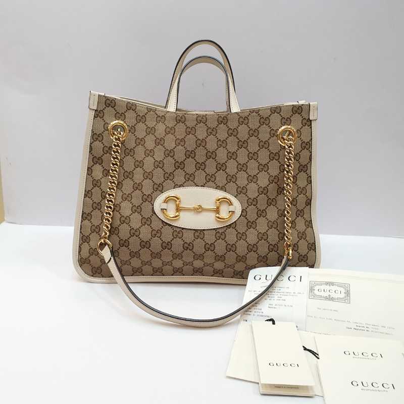 Sasom | Gucci Horsebit 1955 Medium Tote Bag Gg Canvas