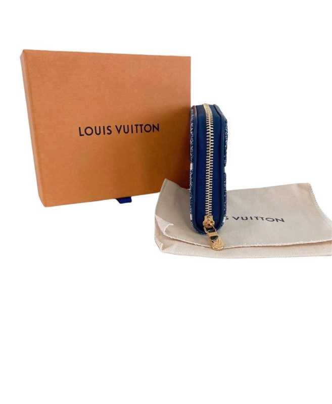 Auth Louis Vuitton Monogram Jacquard Denim Zippy Coin Purse M81185 Blue