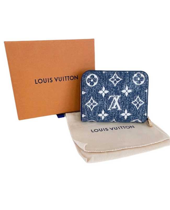 Auth Louis Vuitton Monogram Jacquard Denim Zippy Coin Purse M81185