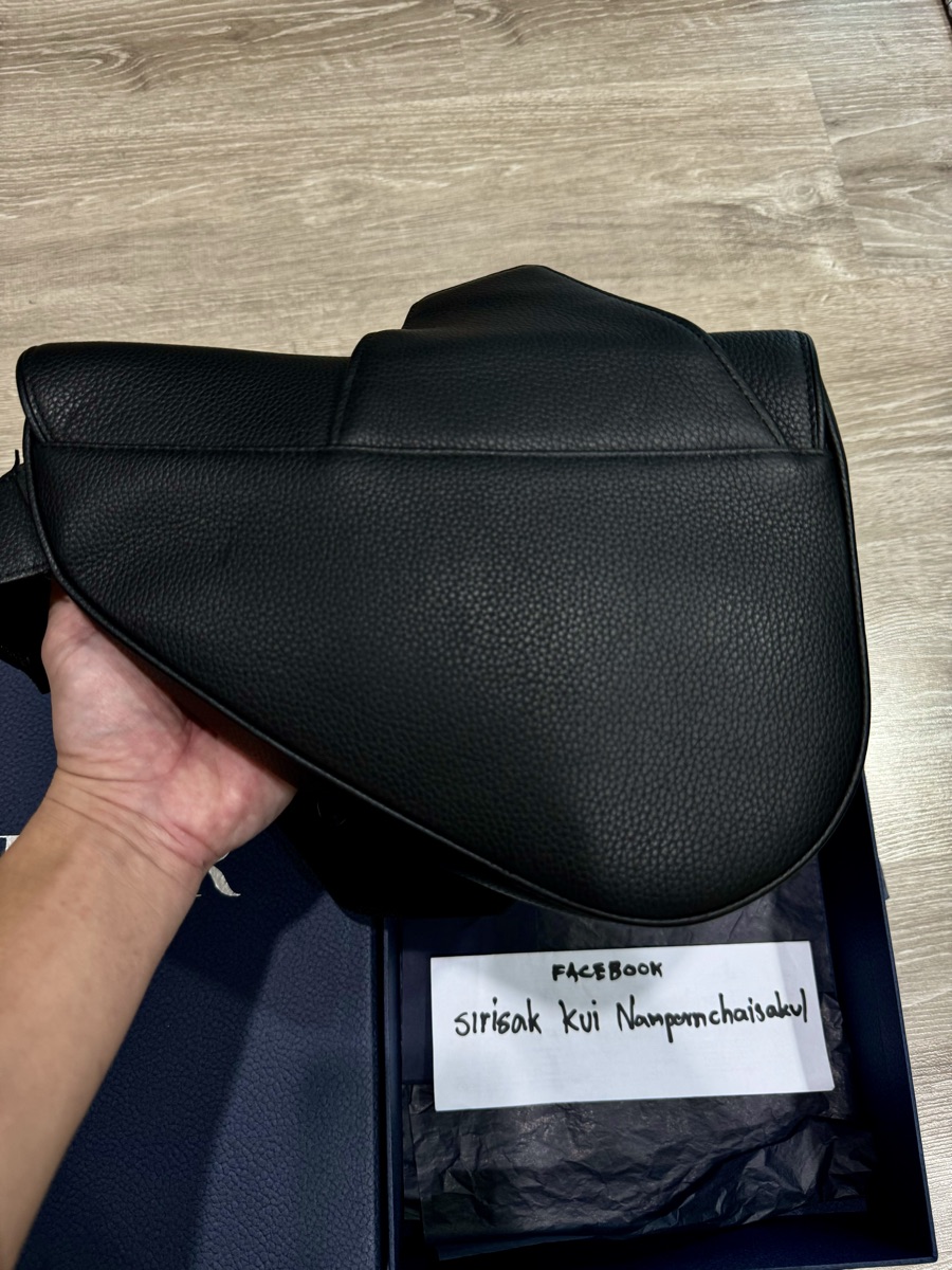 Dior Saddle Bag In Black Grained Calfskin With Flowers Signature