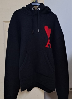★関税込★アミ★AMI★de Coeur Oversize Intarsia Hoodie Black Black Ami De Coeur Hoodie | AMI PARIS