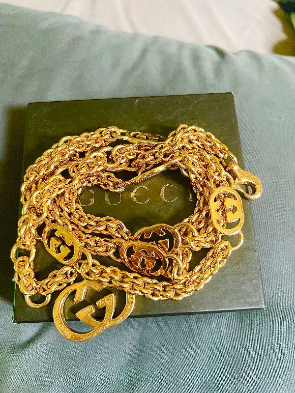 Gucci Chain Belt In Gold-Toned Metal Chain With Interlocking G Charm