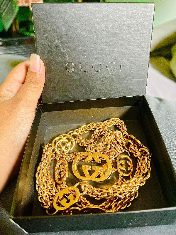 Gucci Chain Belt In Gold-Toned Metal Chain With Interlocking G Charm