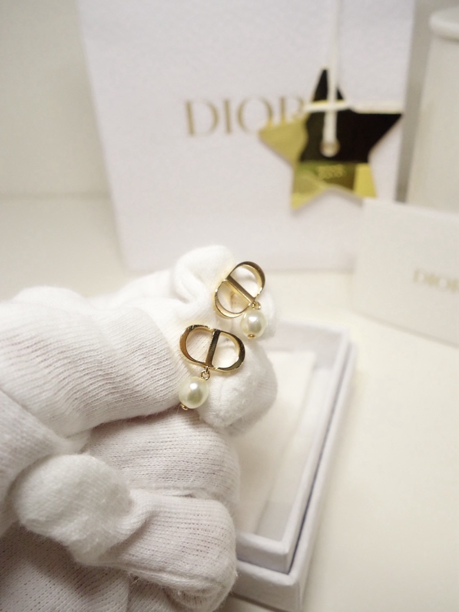 Dior Petit CD Earrings Gold-Finish Metal and White Resin