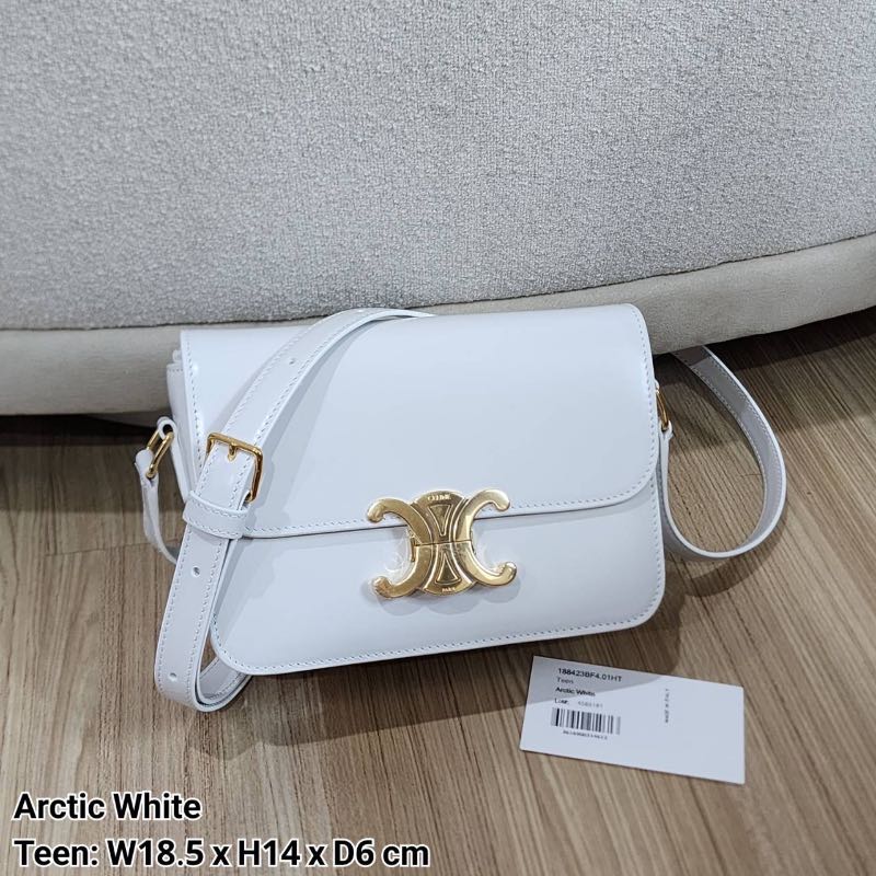 TEEN TRIOMPHE BAG IN SHINY CALFSKIN - ARCTIC WHITE