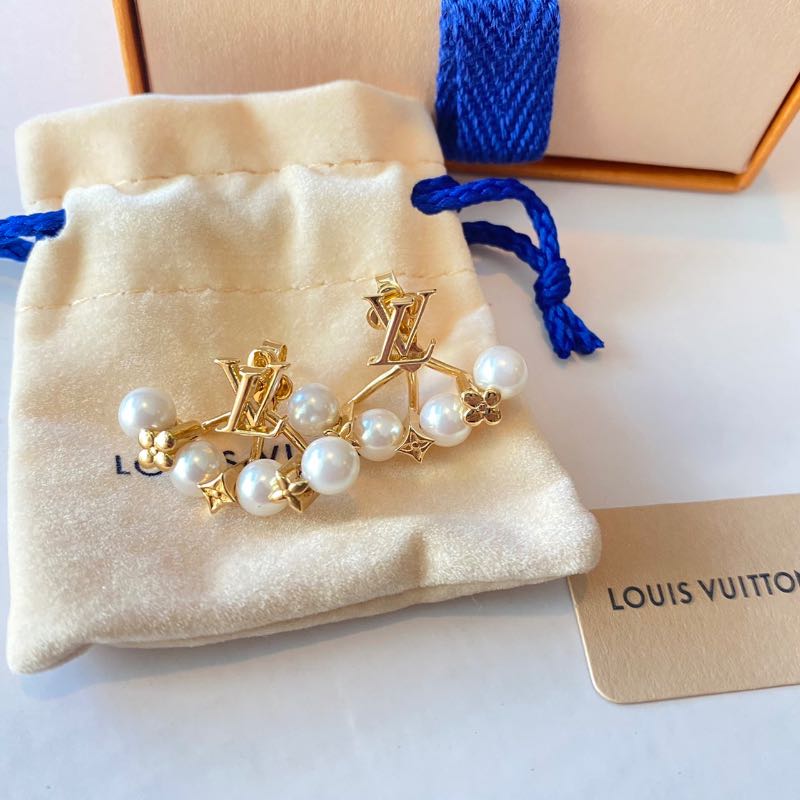 Louis Vuitton M01258 Minigram Pearls Earrings , Gold, One Size