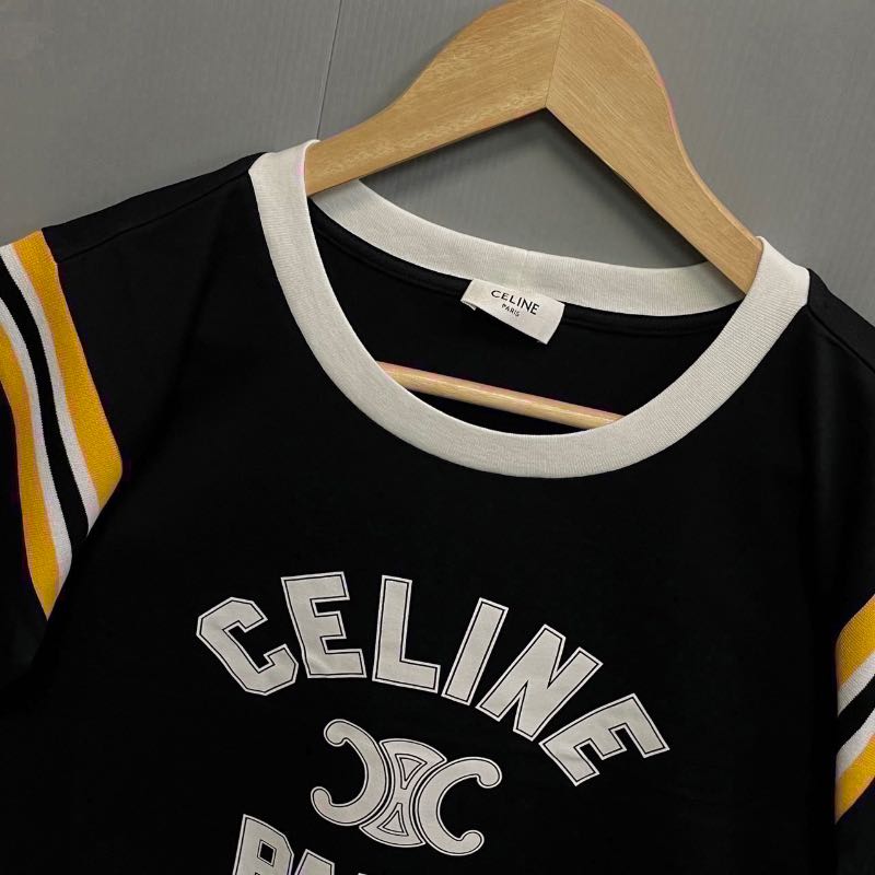 CELINE PARIS T-SHIRT IN COTTON JERSEY - BLACK/YELLOW/WHITE