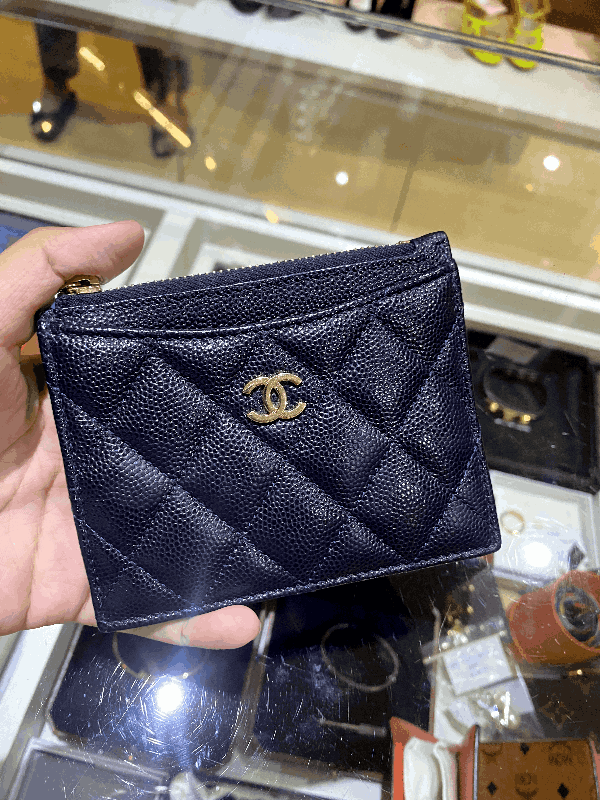 Chanel Classic Card Holder Quilted Grained Calfskin Gold-tone Navy Blue in  Grained Calfskin with Gold-tone - GB