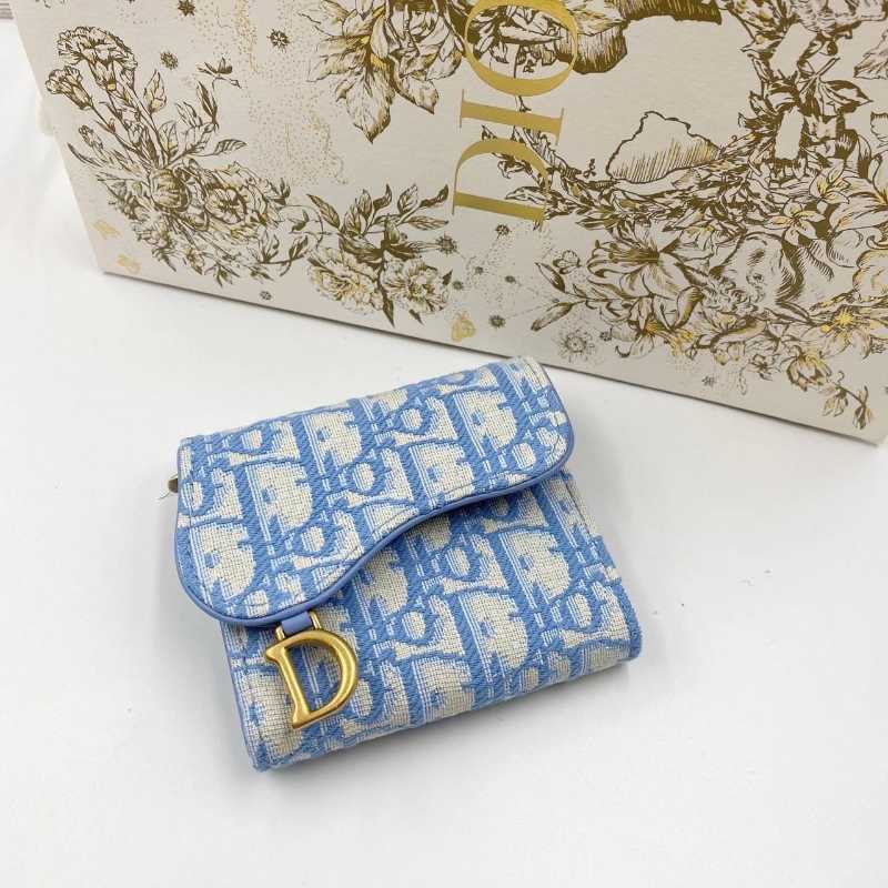 Saddle Lotus Wallet Blue Dior Oblique Jacquard