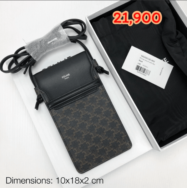 Celine phone pouch in online triomphe canvas and lambskin