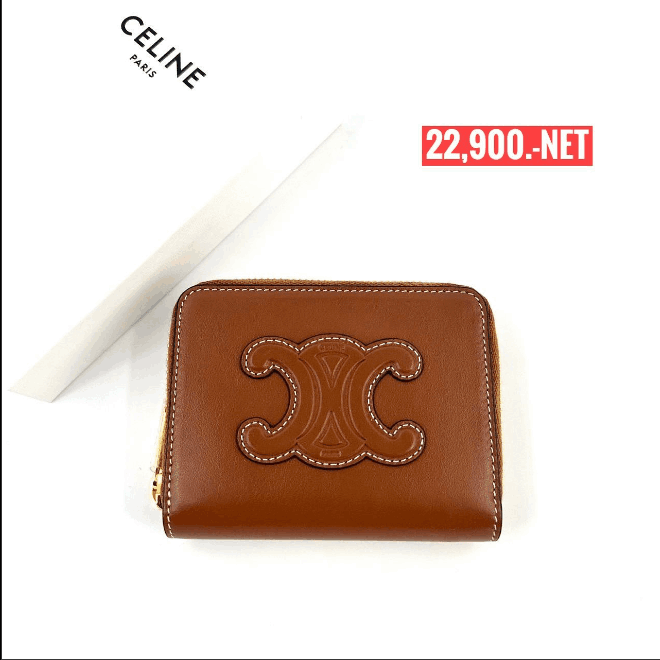 CELINE Triomphe COMPACT ZIPPED WALLET CUIR TRIOMPHE IN SMOOTH CALFSKIN  (10K533DR8)