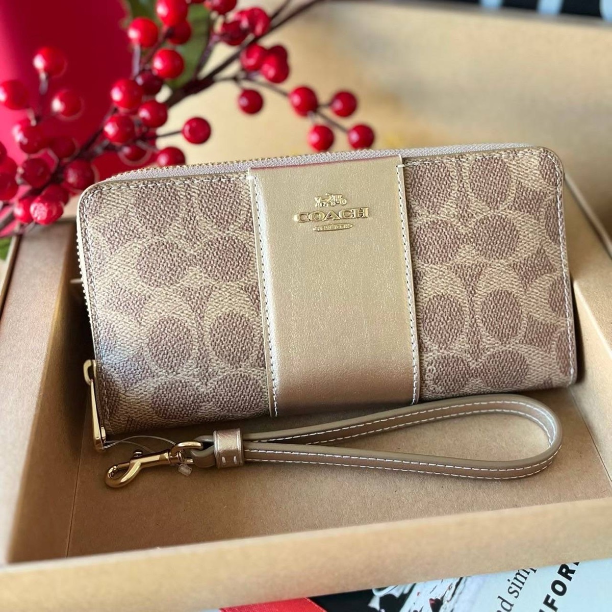 Coach Boxed Long Zip Around Wallet In Signature Canvas With