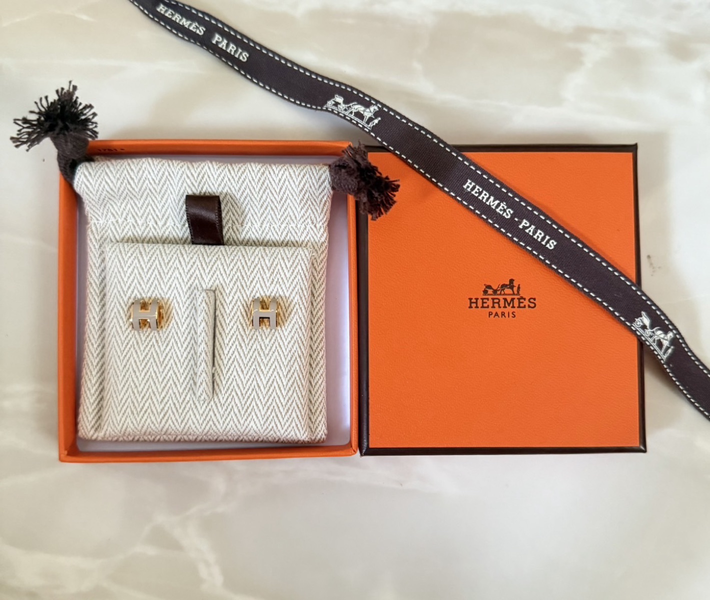 【手元在庫】HERMES ペンダント Mini Pop H Marron Glace RG金具 New HERMES Mini Pop H Pendant Necklace Marron Glace Gold