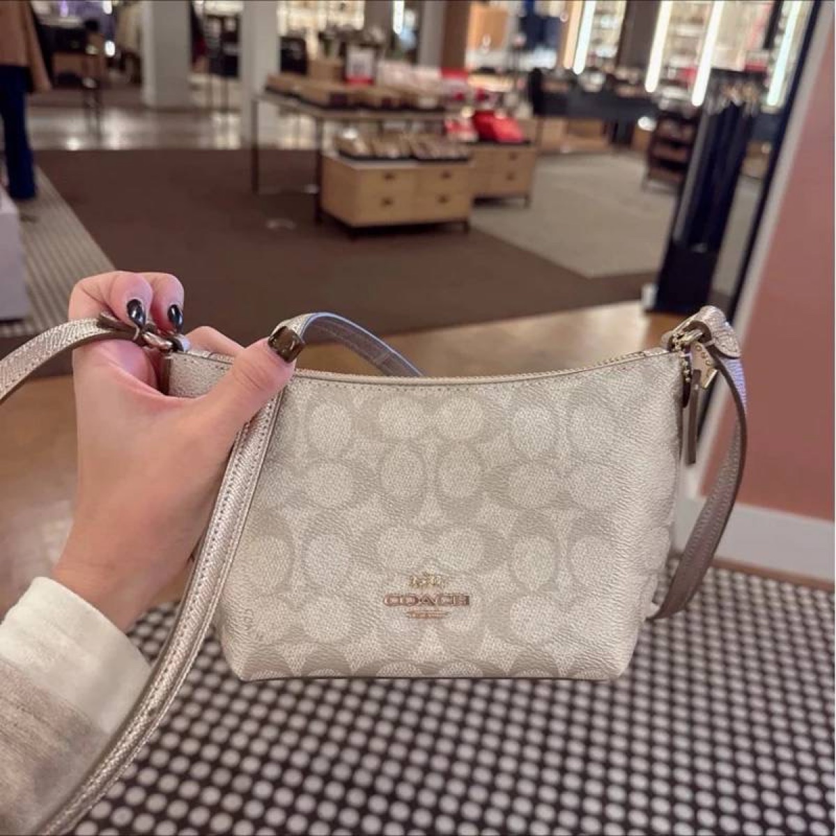 Coach Zip Top Crossbody Bag In Signature Canvas And Metallic