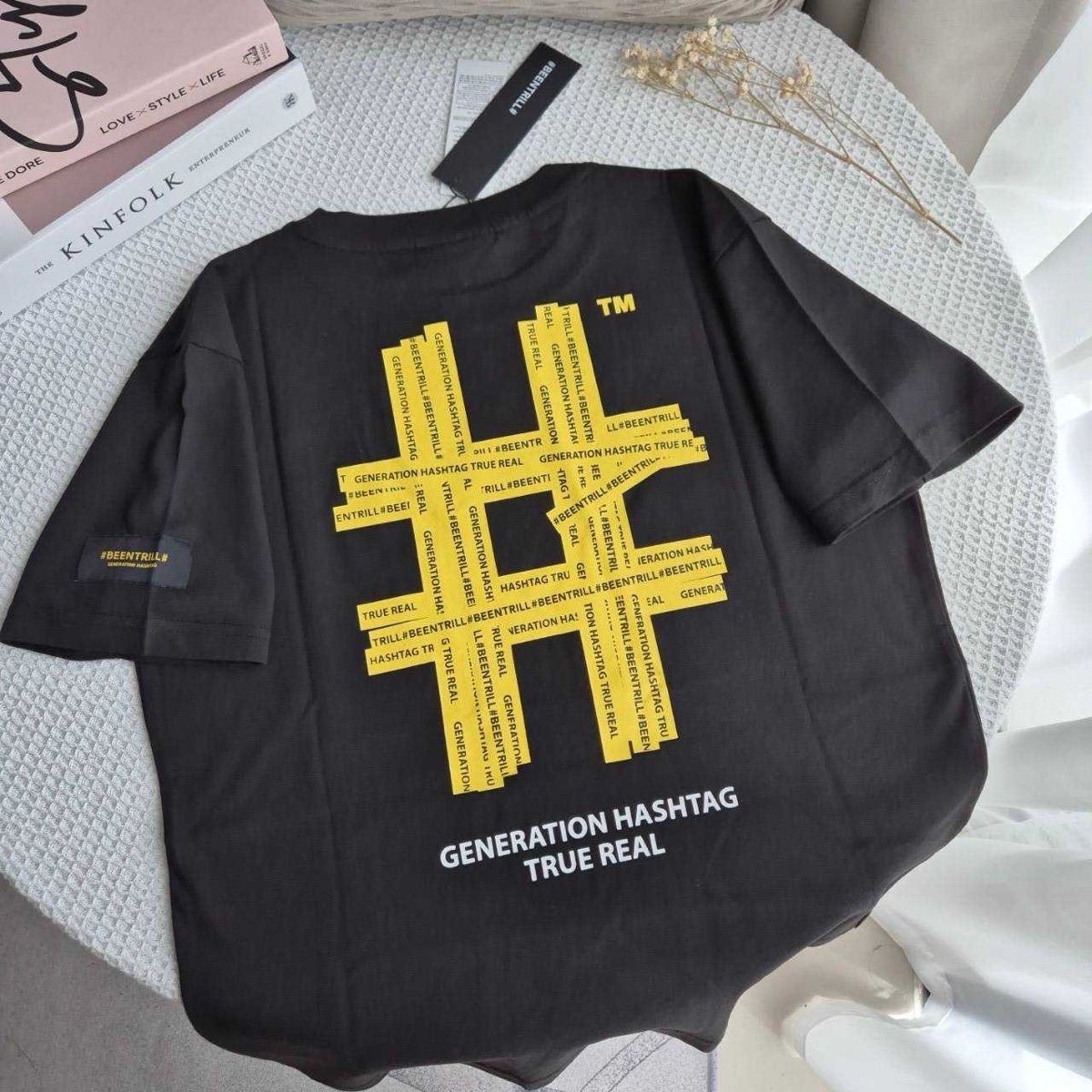 Beentrill Women's Taping Hashtag Comfort Fit Short Sleeve T
