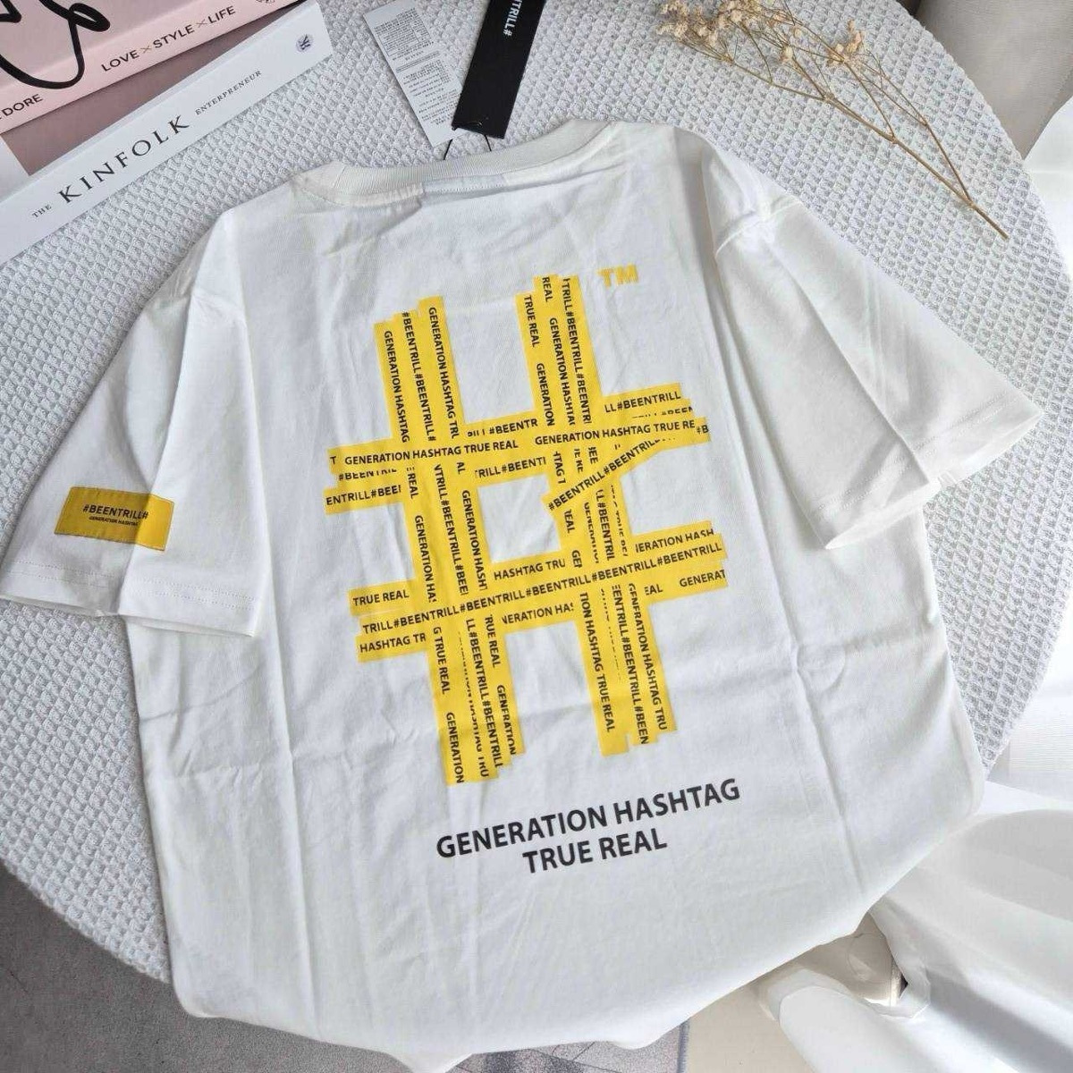 [BEENTRILL]★NEW MINI TAPING HASHTAG SHORT SLEEVE T-SHIRT S] BEENTRILL MINI TAPING HASHTAG COMFORT FIT SHORT SLEEVE T
