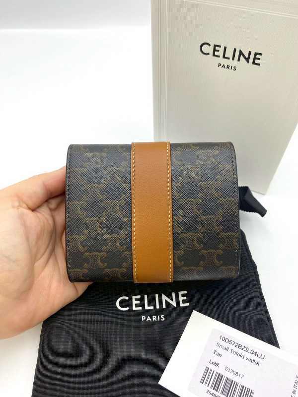 Celine Small Trifold Wallet In Triomphe Canvas And Lambskin With