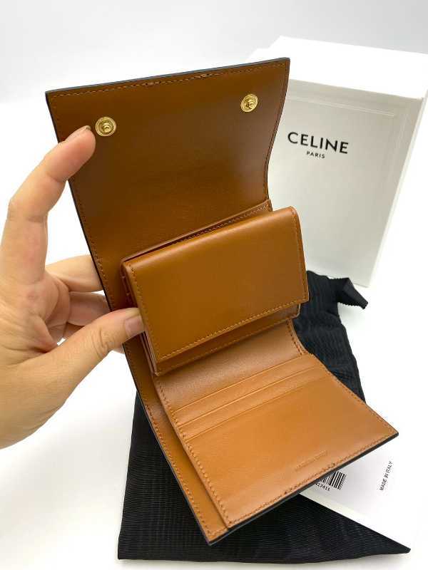 Celine Small Trifold Wallet In Triomphe Canvas And Lambskin With