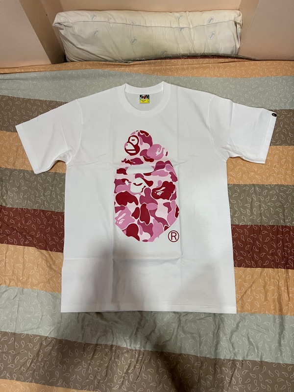 Bape Abc Camo Milo on Big Ape Tee White Pink | ของแท้
