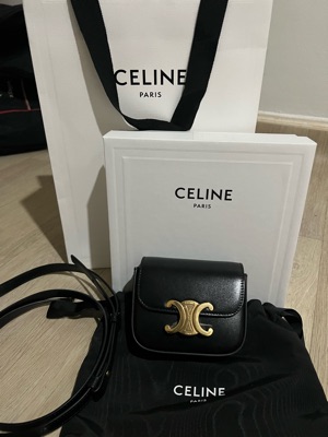 ★関税込★CELINE★Mini Triomphe Bag in Shiny Calfskin Black CELINE Mini Triomphe | Celine mini handbag (black