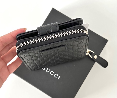 New Gucci Microguccissima GG Logo Black Zipper Leather Wallet 449395 