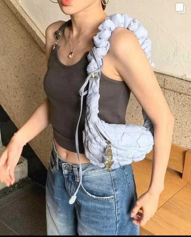 Carlyn Cozy Fanny In Nylon With Silver Hardware Cloud Blue