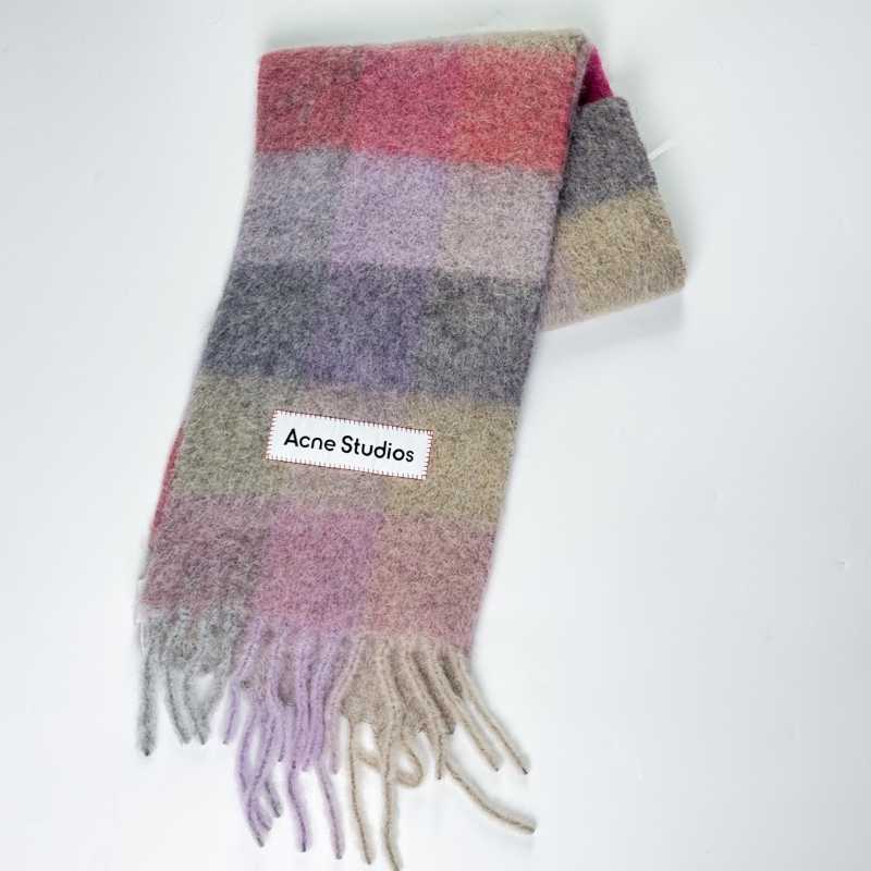 Acne Studios｜MUFFLERS (CA0084 BOB FUCHSIA/LILAC/PINK) Acne Studios - Mohair checked scarf - Fuchsia/lilac/pink