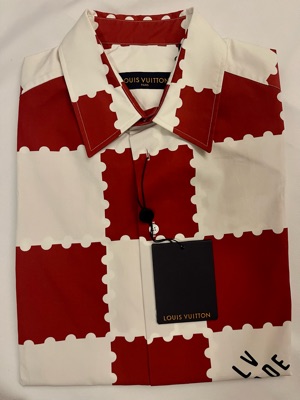 LOUIS VUITTON x NIGO red / white giant damier short sleeve shirt