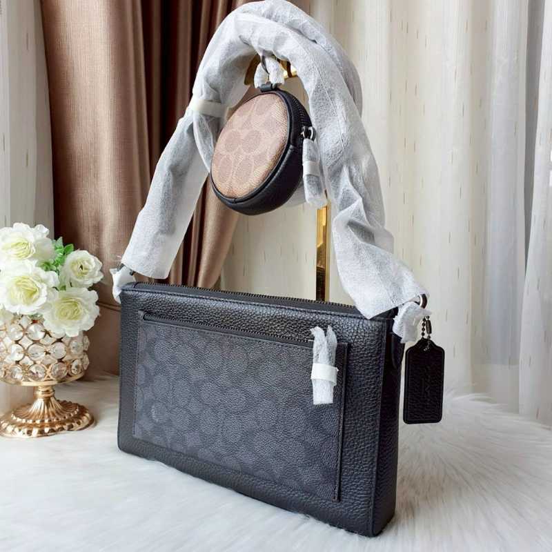 Coach Holden Crossbody In Blocked Signature Charcoal Tan Black