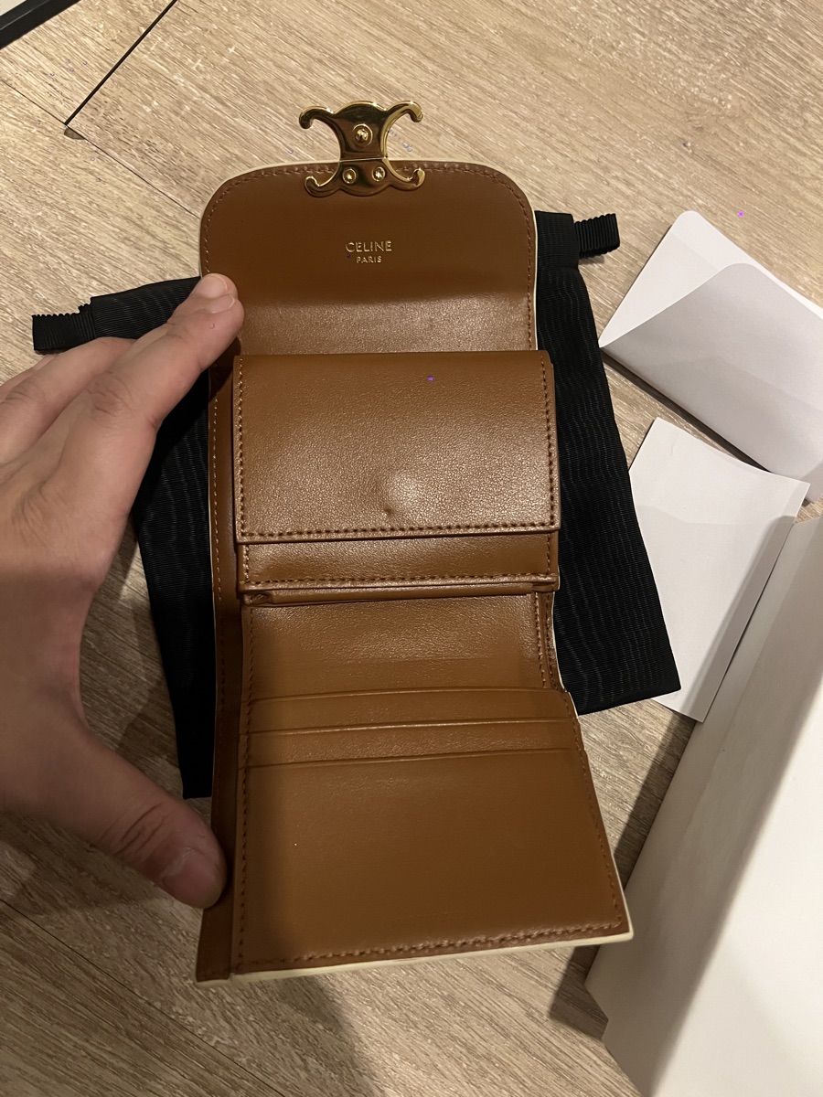 Celine Small Wallet Triomphe In Triomphe Canvas White Tan