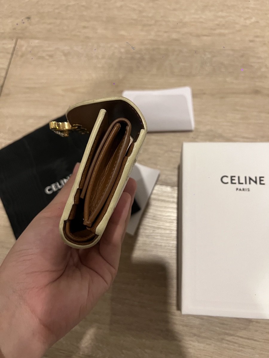 Celine Small Wallet Triomphe In Triomphe Canvas White Tan
