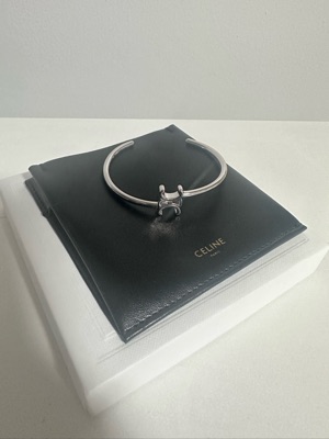 Celine Triomphe Asymmetric Cuff In Brass With Rhodium Finish
