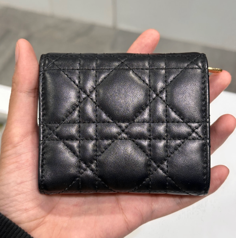 Dior Jolie Hibiscus Wallet In Black Cannage Lambskin