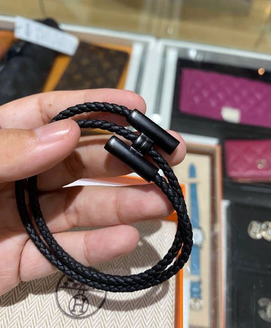 Hermes Tournis Tresse Bracelet In Swift Calfskin Noir With So
