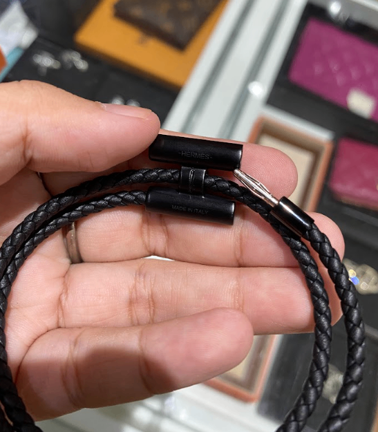 Hermes Tournis Tresse Bracelet In Swift Calfskin Noir With So