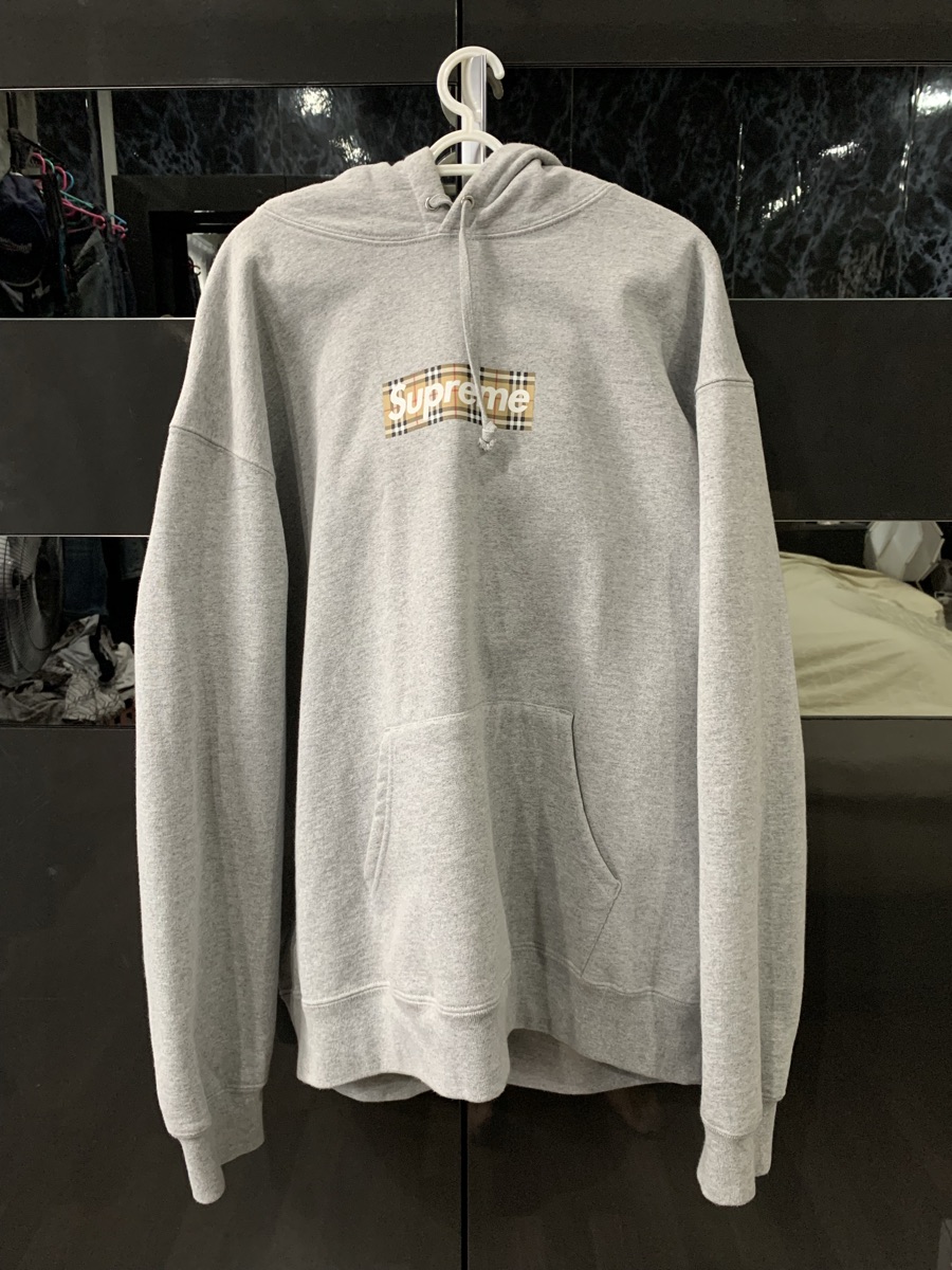 Supreme x Burberry Box Logo Hooded Sweatshirt Heather Grey