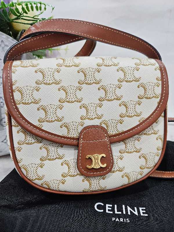 Celine Mini Besace In Triomphe Canvas And Calfskin With Gold